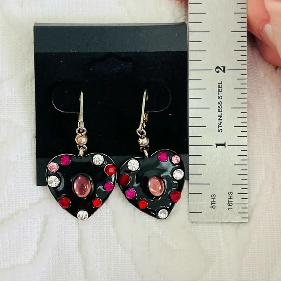 Betsey Johnson Black Heart Crystal Earrings - Picture 3 of 5
